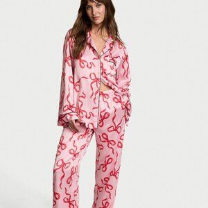 Victoria's Secret  Bow Glazed Satin Long Pajama Set